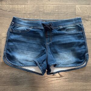 No Boundaries Dark Blue Drawstring Denim-Style Shorts